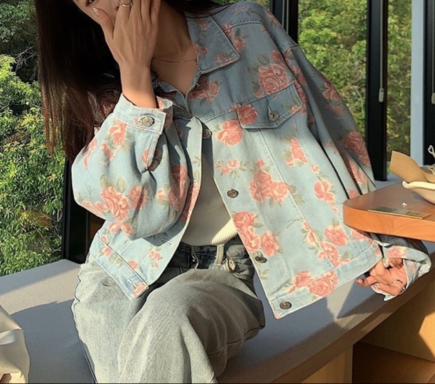 花柄ファッション バラ柄デニムジャケット