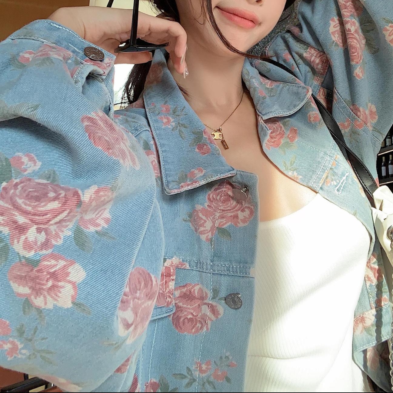 花柄ファッション バラ柄デニムジャケット