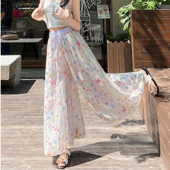 花柄ファッション 花柄フレアワイドパンツ