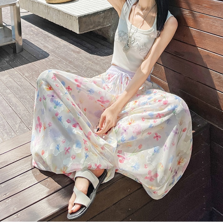 花柄ファッション 花柄フレアワイドパンツ