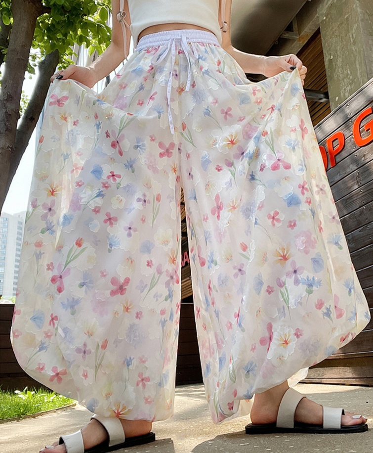 花柄ファッション 花柄フレアワイドパンツ