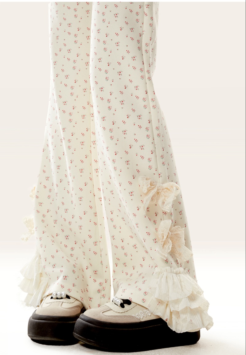 花柄ファッション フリル小花柄ワイドパンツ
