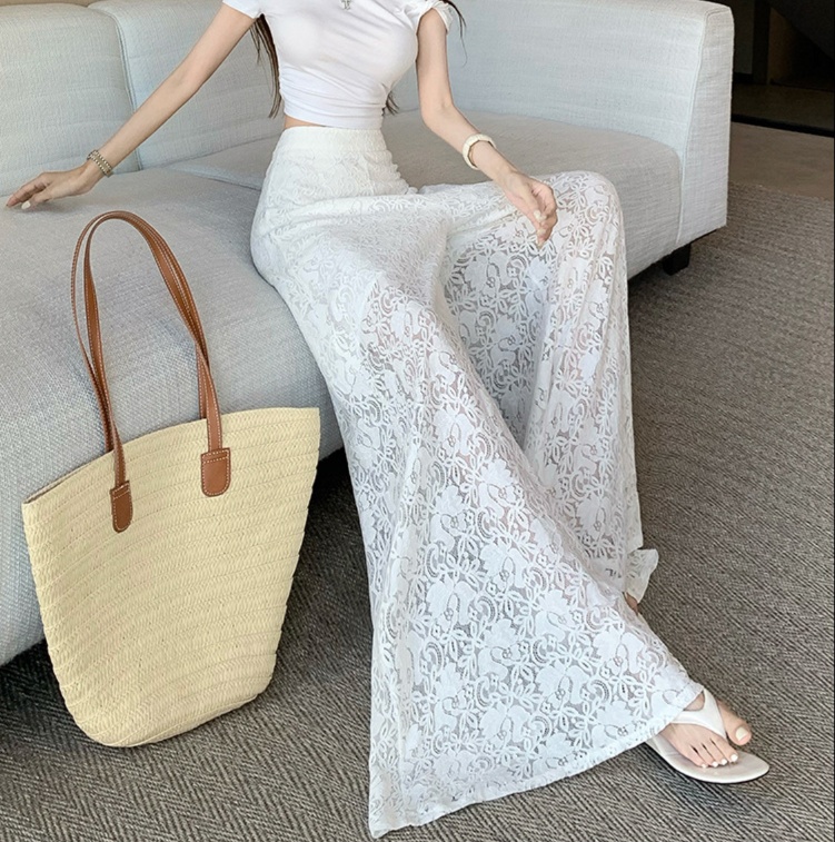 花柄ファッション レース透かし模様マキシ丈スカート