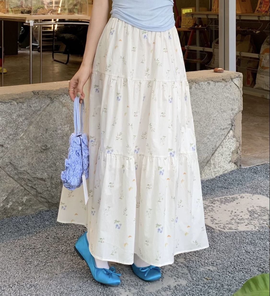 花柄ファッション 花柄ティアードロングスカート