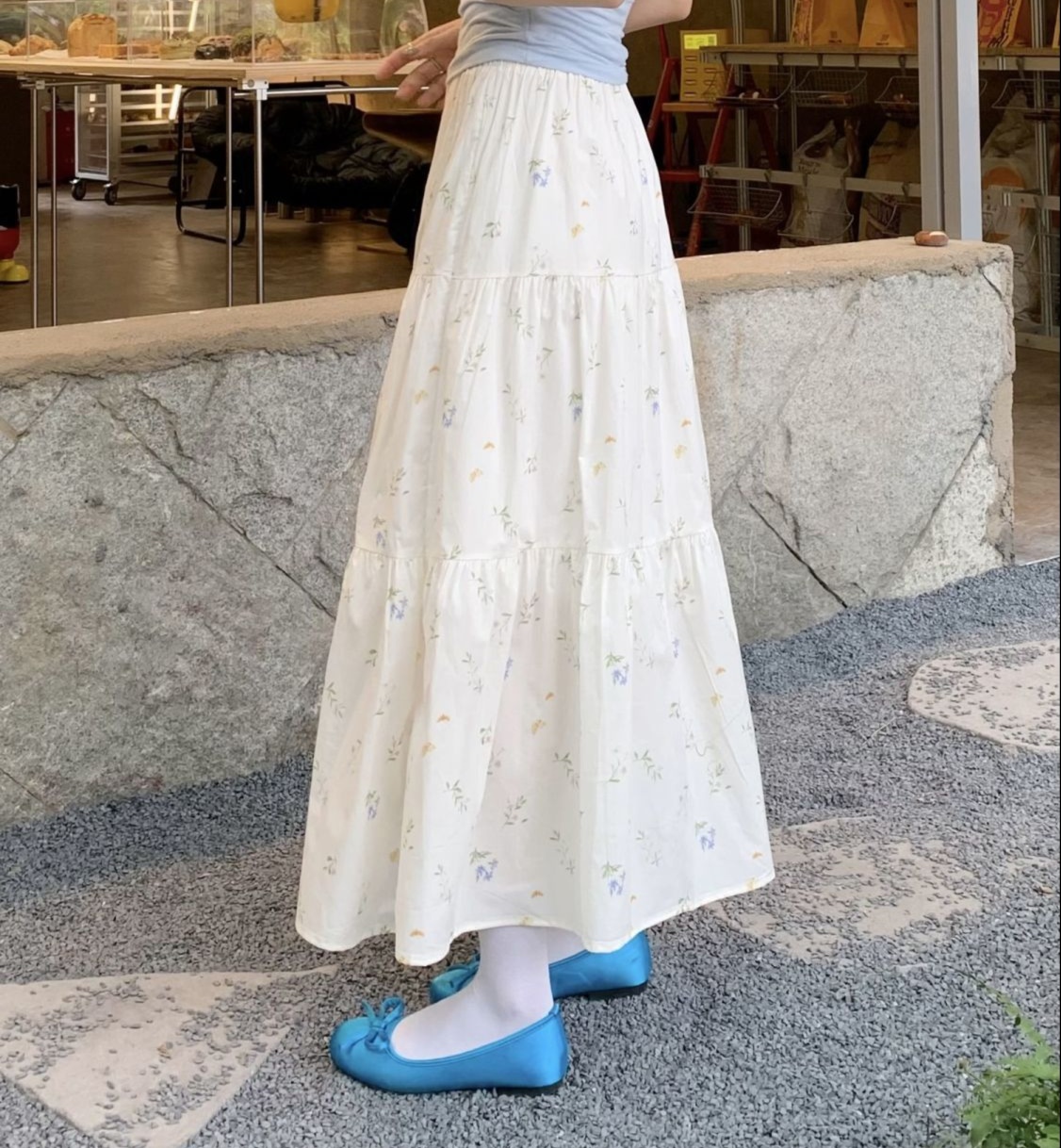 花柄ファッション 花柄ティアードロングスカート