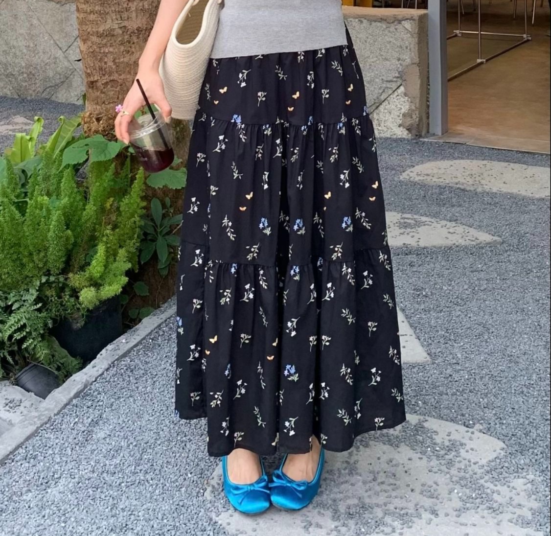 花柄ファッション 花柄ティアードロングスカート