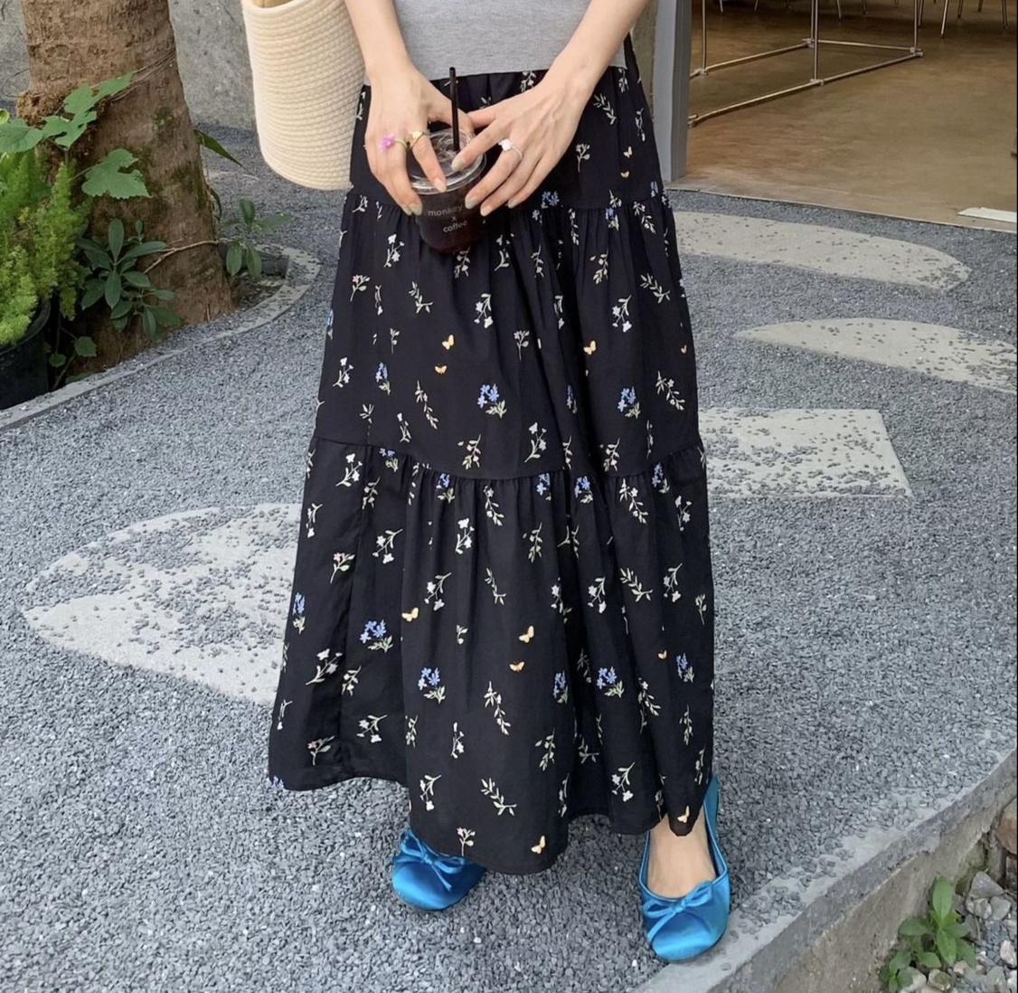 花柄ファッション 花柄ティアードロングスカート