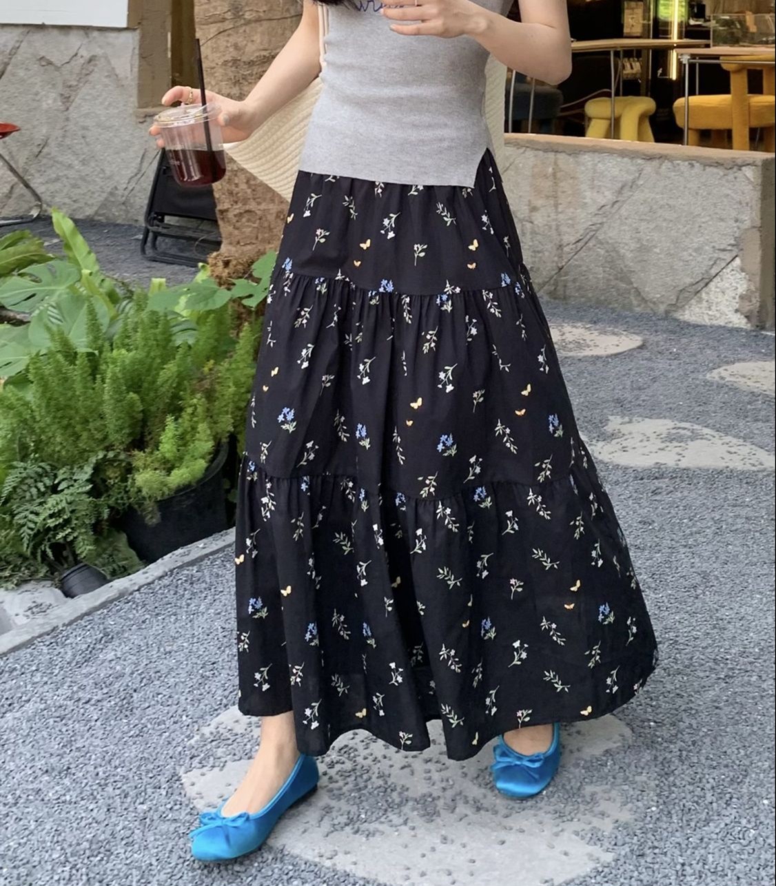 花柄ファッション 花柄ティアードロングスカート