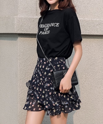 花柄ファッション フリルデザイン 花柄シフォンミニスカート