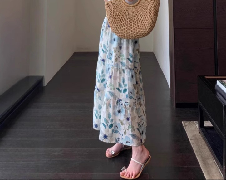 花柄ファッション 爽やか花柄ティアードマキシスカート