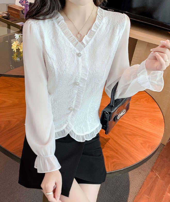 花柄ファッション 上品レース付きフリルブラウス