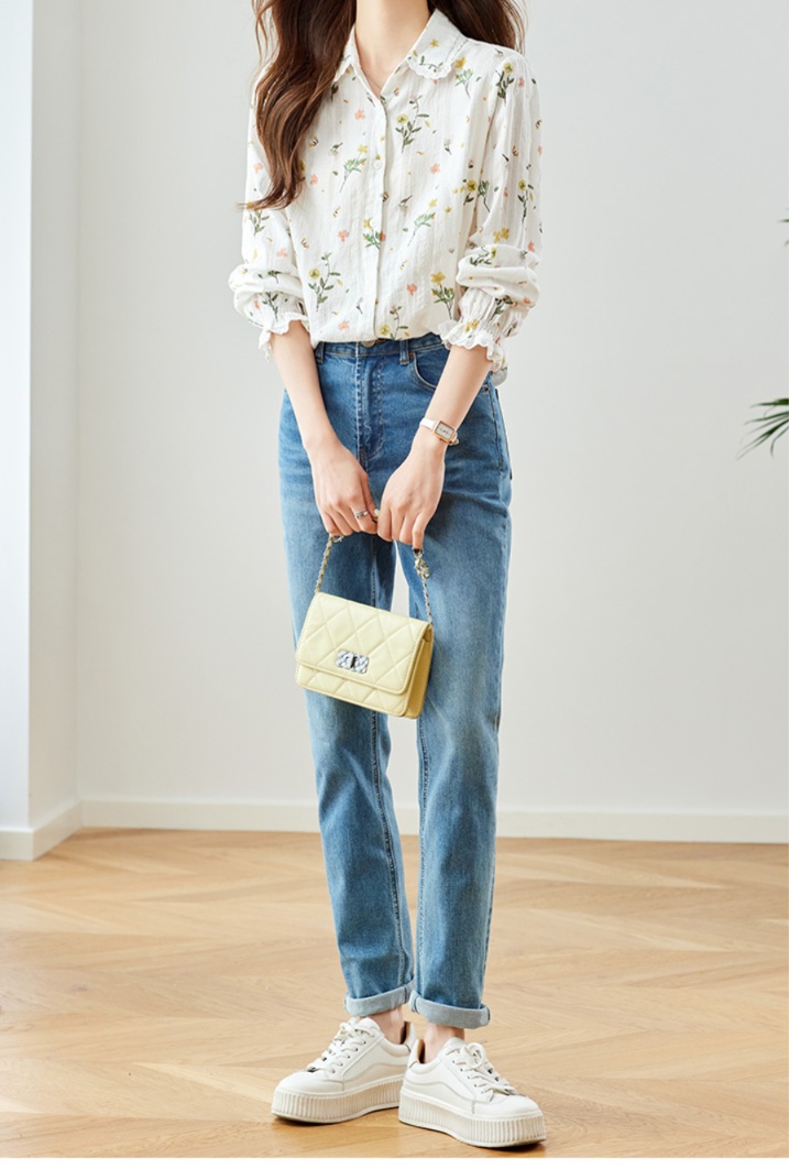花柄ファッション 草花模様の透け感シャツ
