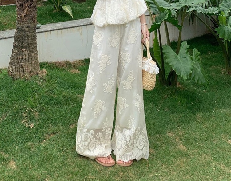 花柄ファッション 刺繍レースのロングパンツ