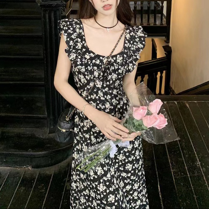 花柄ファッション 小花柄フリルキャミワンピース