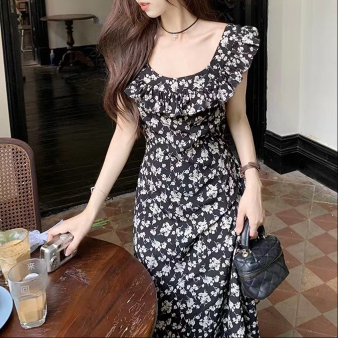 花柄ファッション 小花柄フリルキャミワンピース