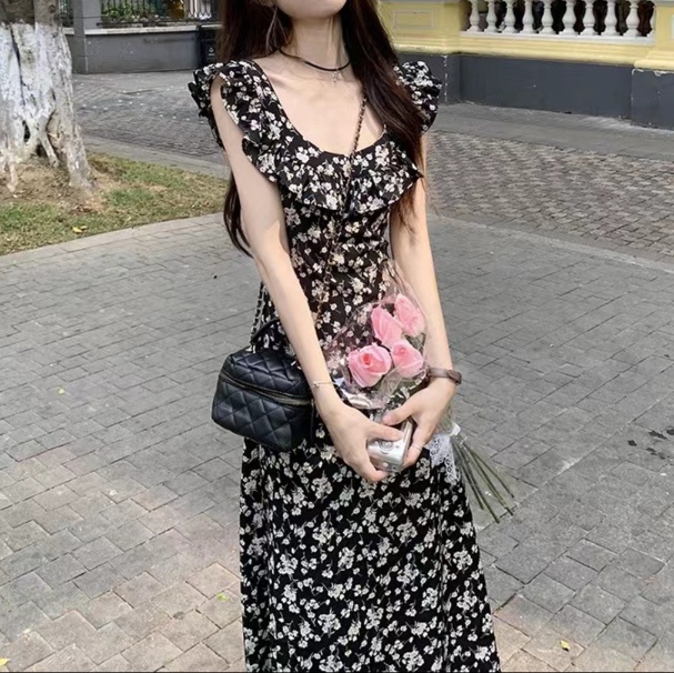 花柄ファッション 小花柄フリルキャミワンピース