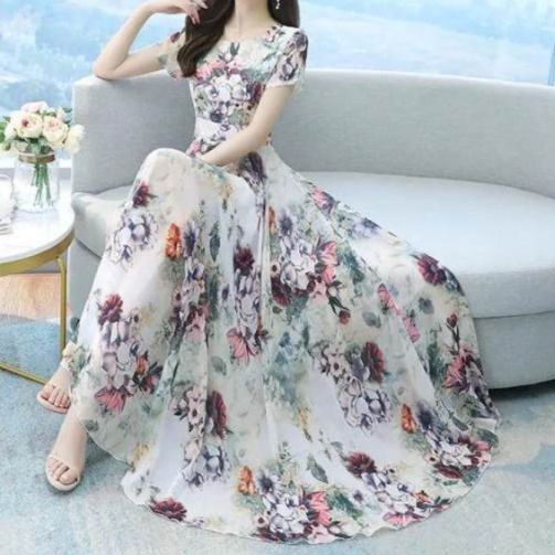 花柄ファッション 上品シルエット花柄マキシワンピース