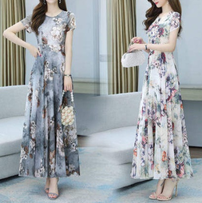 花柄ファッション 上品シルエット花柄マキシワンピース
