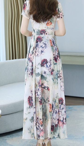 花柄ファッション 上品シルエット花柄マキシワンピース