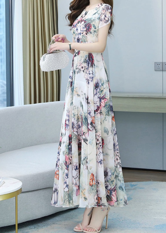 花柄ファッション 上品シルエット花柄マキシワンピース