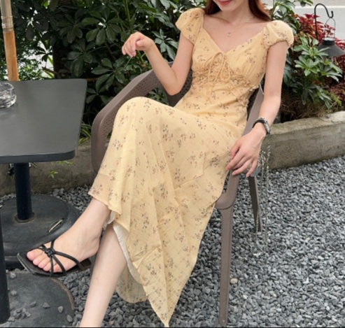 花柄ファッション 小花柄リボン付きマキシワンピース