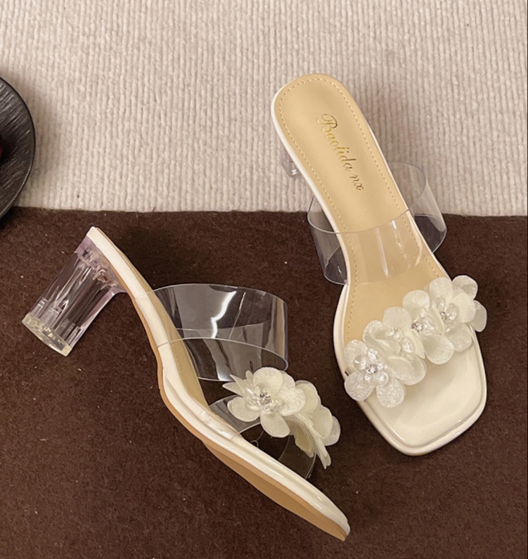花柄ファッション クリアヒール お花モチーフサンダル