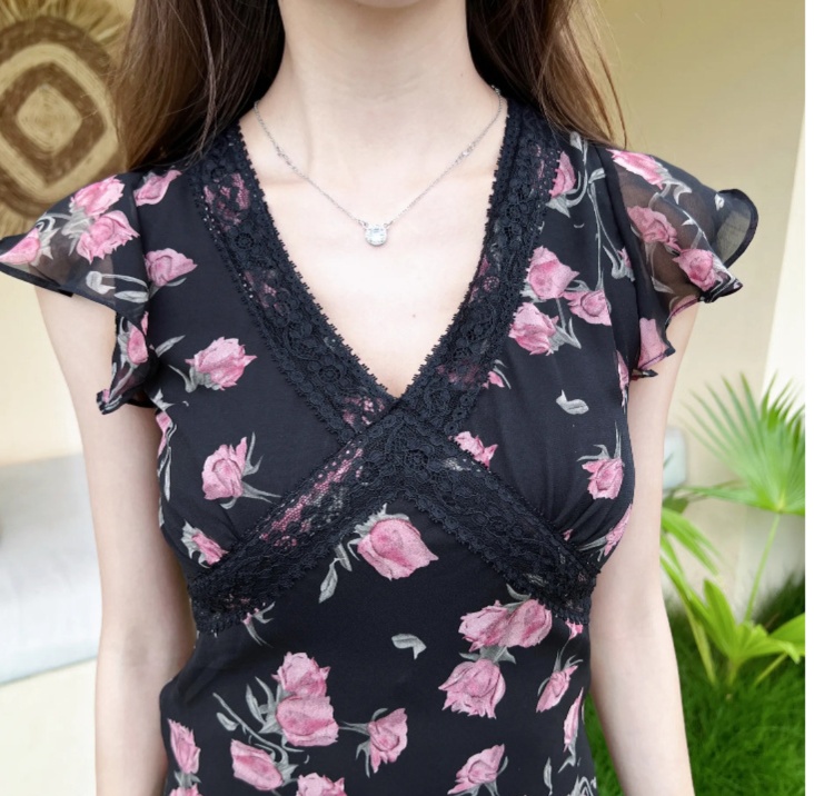 花柄ファッション エレガント花柄シフォンワンピース