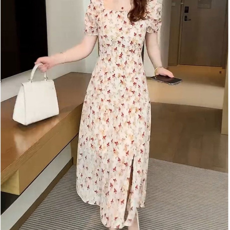 花柄ファッション 花咲く優美ミディ丈ワンピース