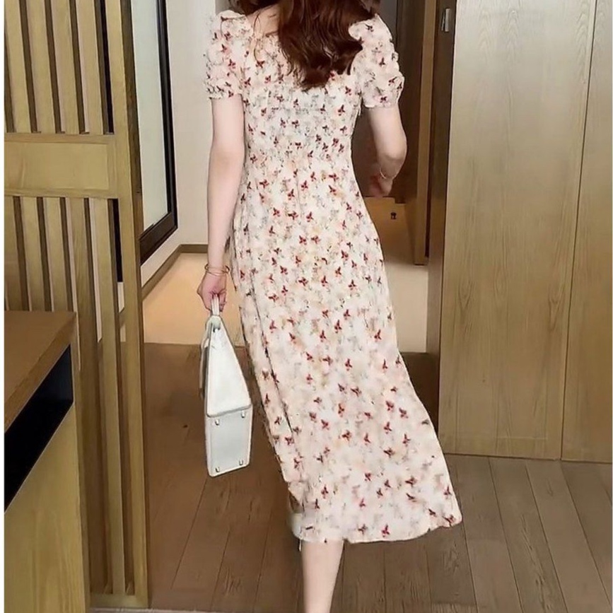 花柄ファッション 花咲く優美ミディ丈ワンピース