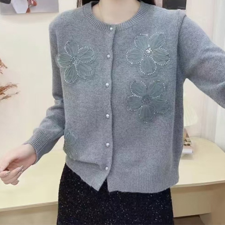 花柄ファッション 花びら装飾ニットカーディガン