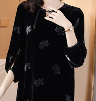 花柄ファッション 上品花柄ベロアワンピース