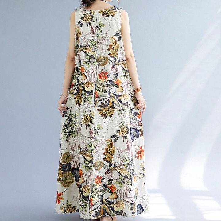 花柄ファッション 爽やか花柄ノースリーブマキシワンピース