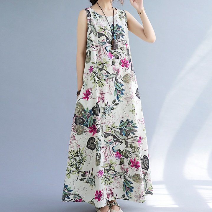 花柄ファッション 爽やか花柄ノースリーブマキシワンピース