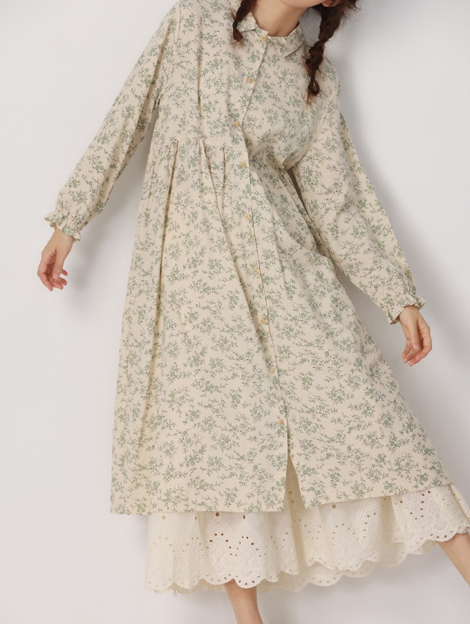 花柄ファッション 小花柄ロマンティック前開きワンピース
