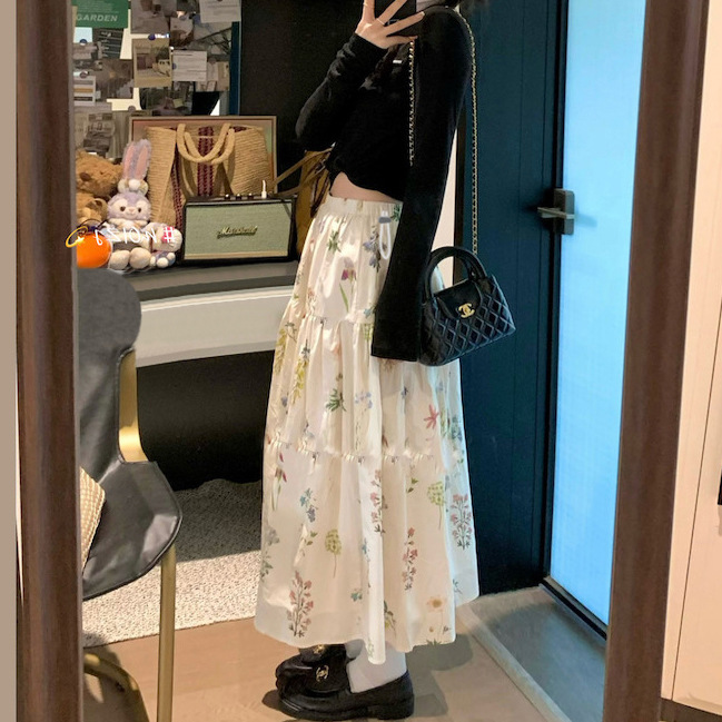 花柄ファッション 春の息吹 ティアードフリル 花柄ロングスカート