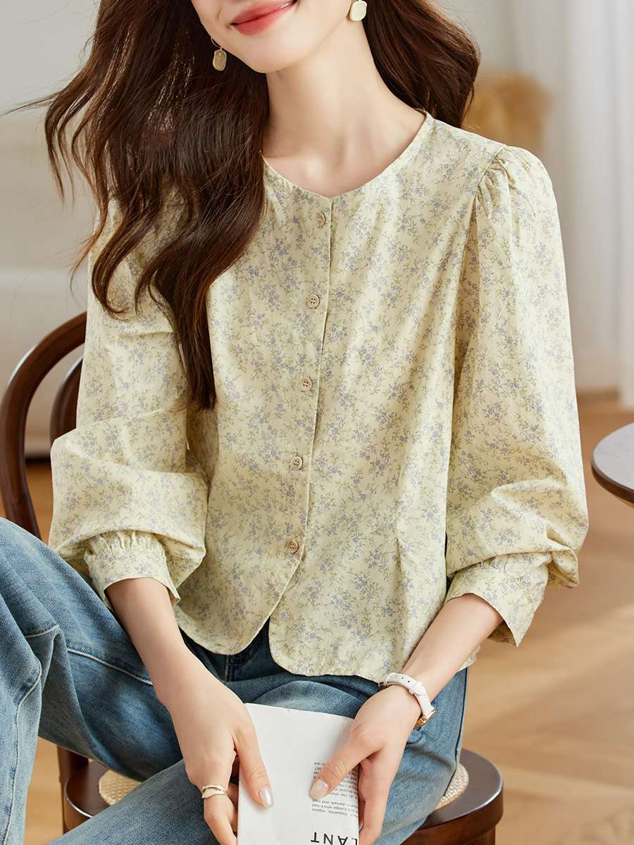 花柄ファッション 小花柄パフスリーブブラウス