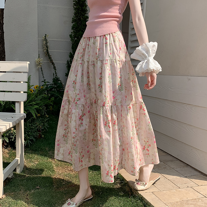花柄ファッション ティアードデザイン 花柄ロングスカート