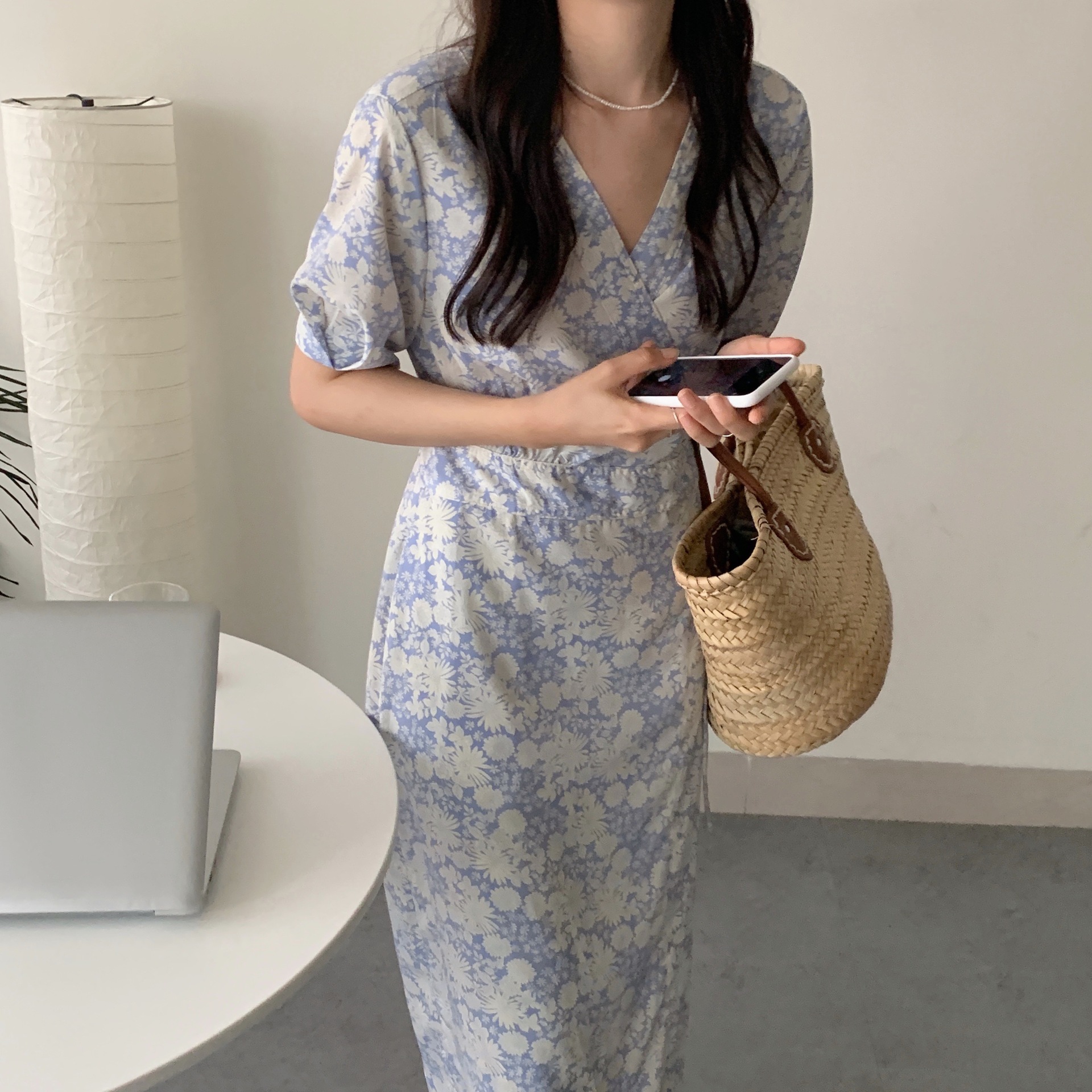 花柄ファッション 花模様ドレープワンピース