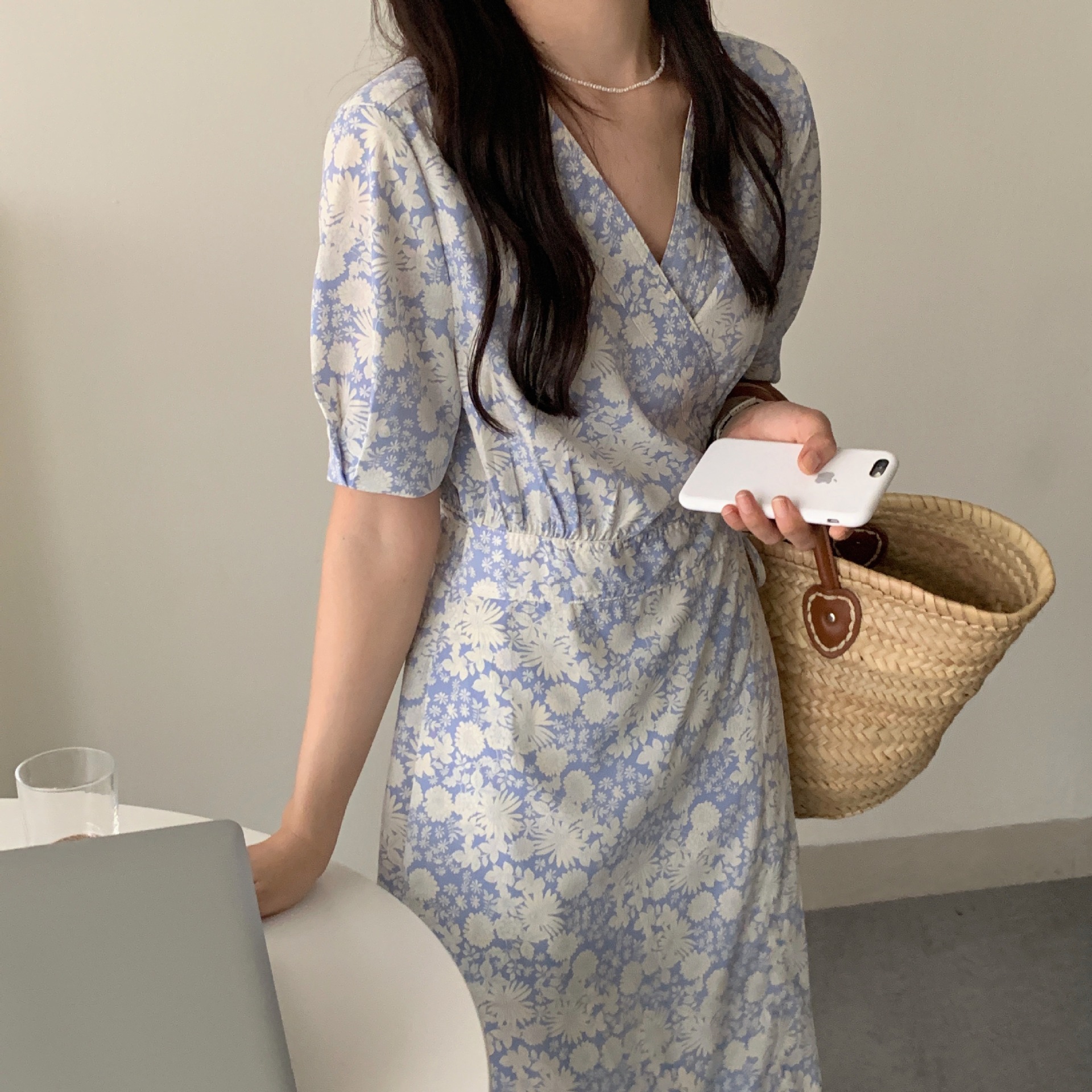 花柄ファッション 花模様ドレープワンピース
