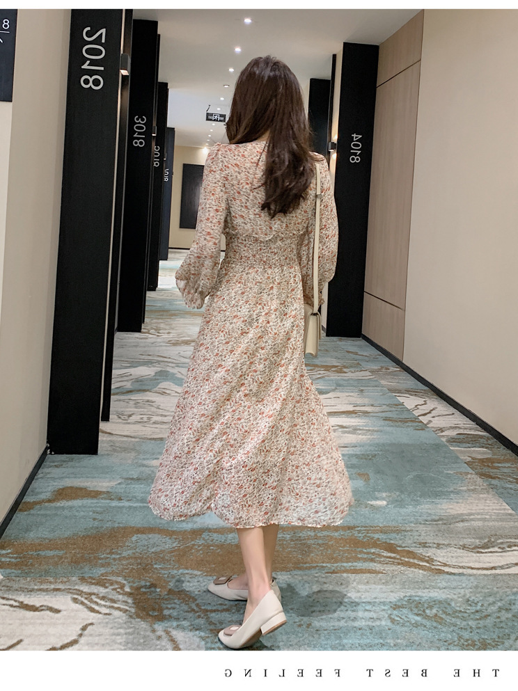 花柄ファッション 優美な花模様ふんわりシフォンワンピース