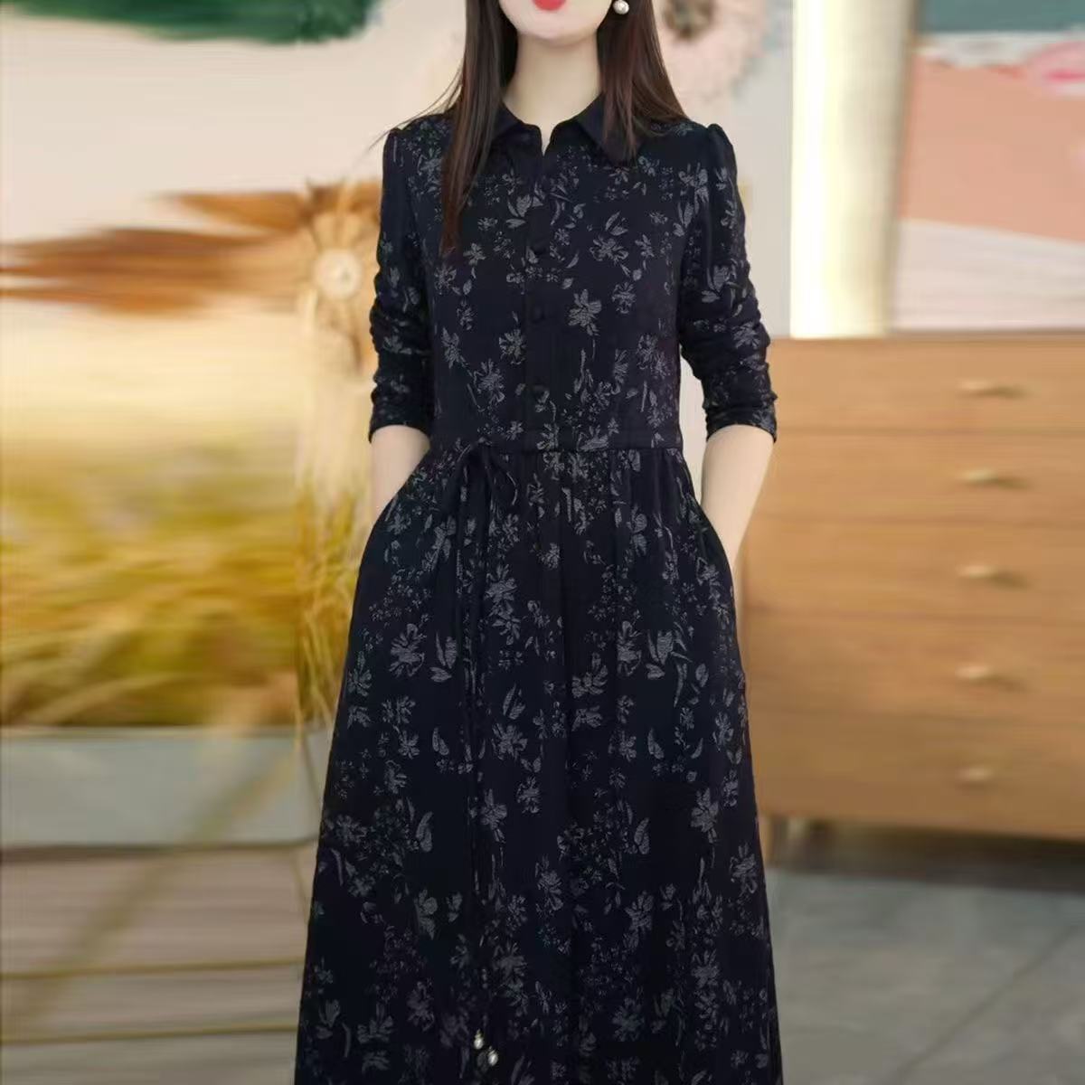 花柄ファッション 上品な花柄シャツワンピース