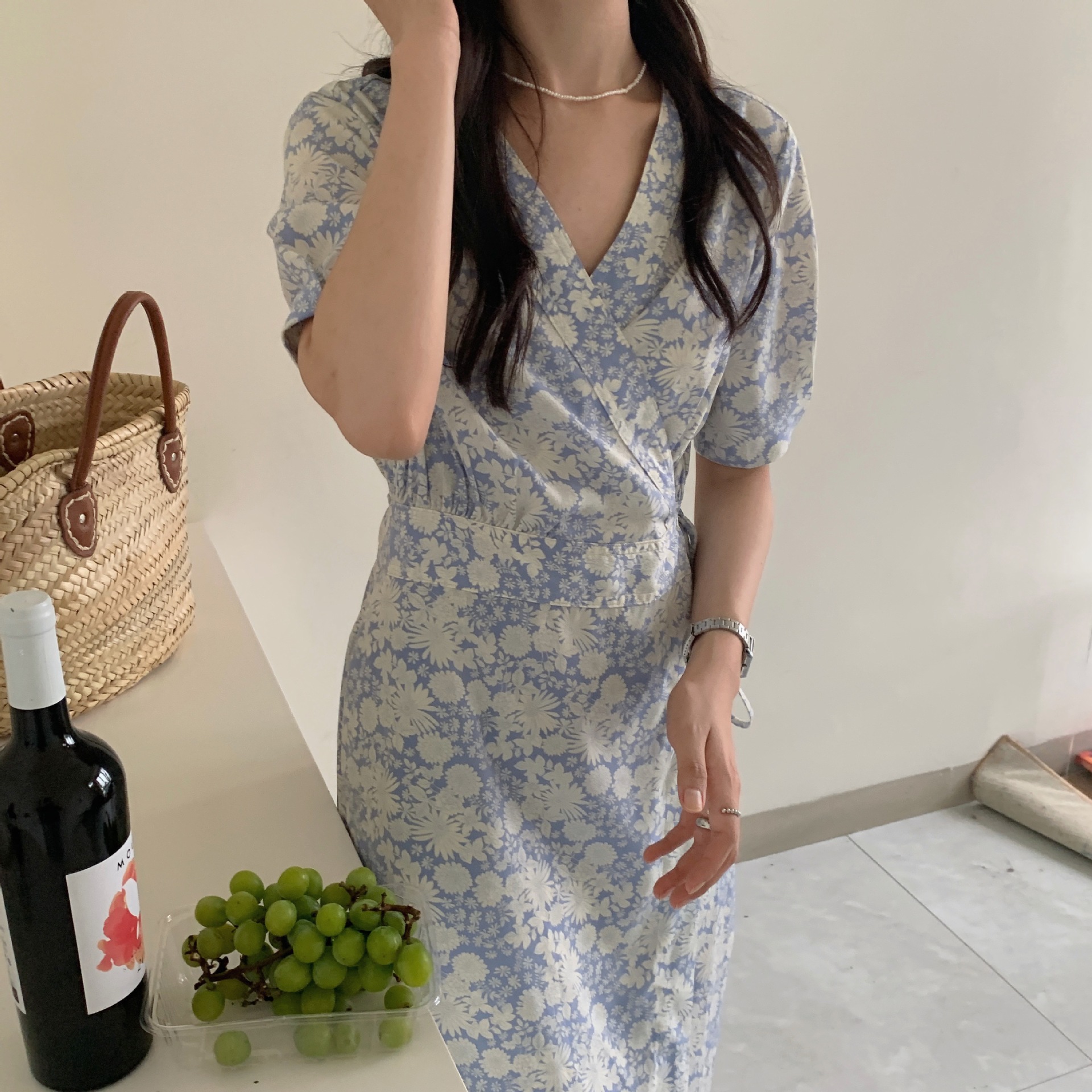 花柄ファッション 花模様ドレープワンピース