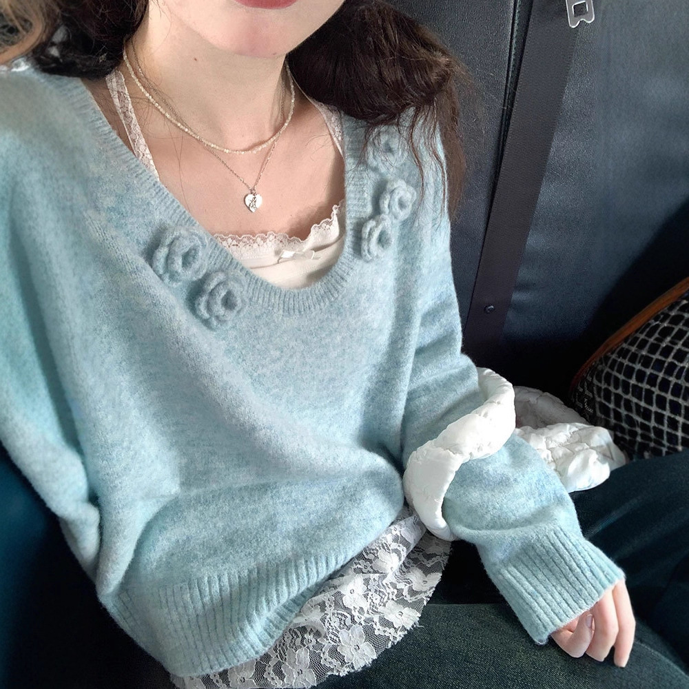 花柄ファッション お花モチーフ付き優しい雰囲気のニット