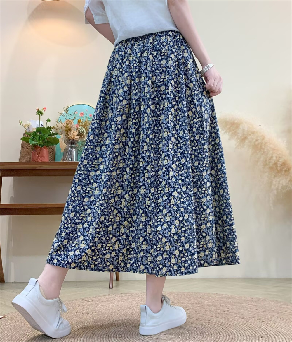 花柄ファッション 多色花模様のふんわりロングスカート