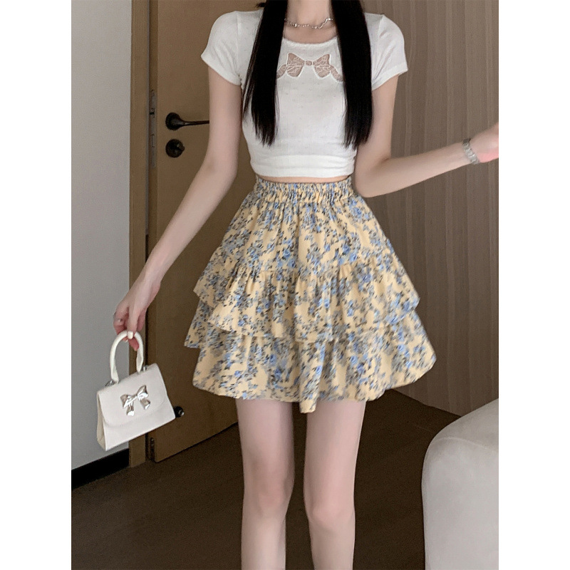 花柄ファッション 二段フリル花柄ミニスカート