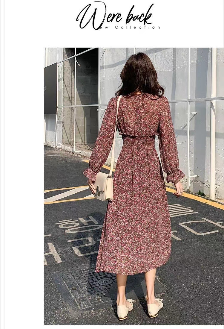 花柄ファッション 優美な花模様ふんわりシフォンワンピース