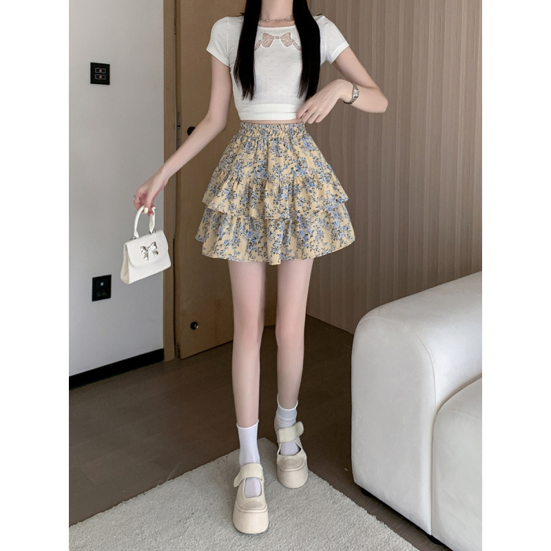 花柄ファッション 二段フリル花柄ミニスカート