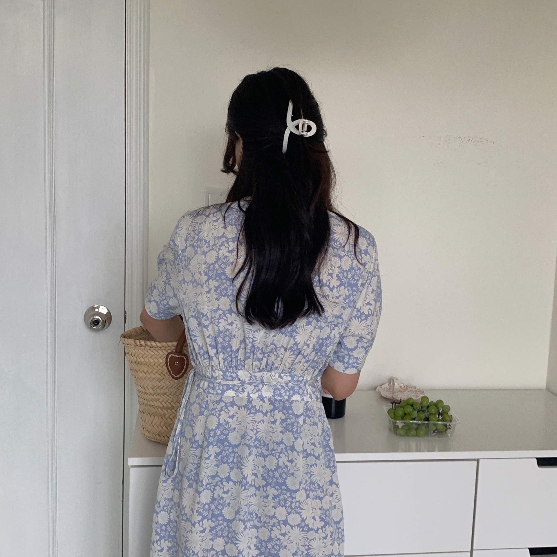 花柄ファッション 花模様ドレープワンピース