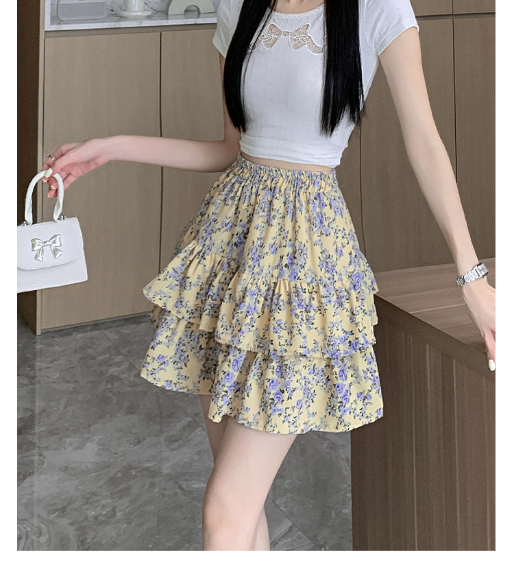 花柄ファッション 二段フリル花柄ミニスカート