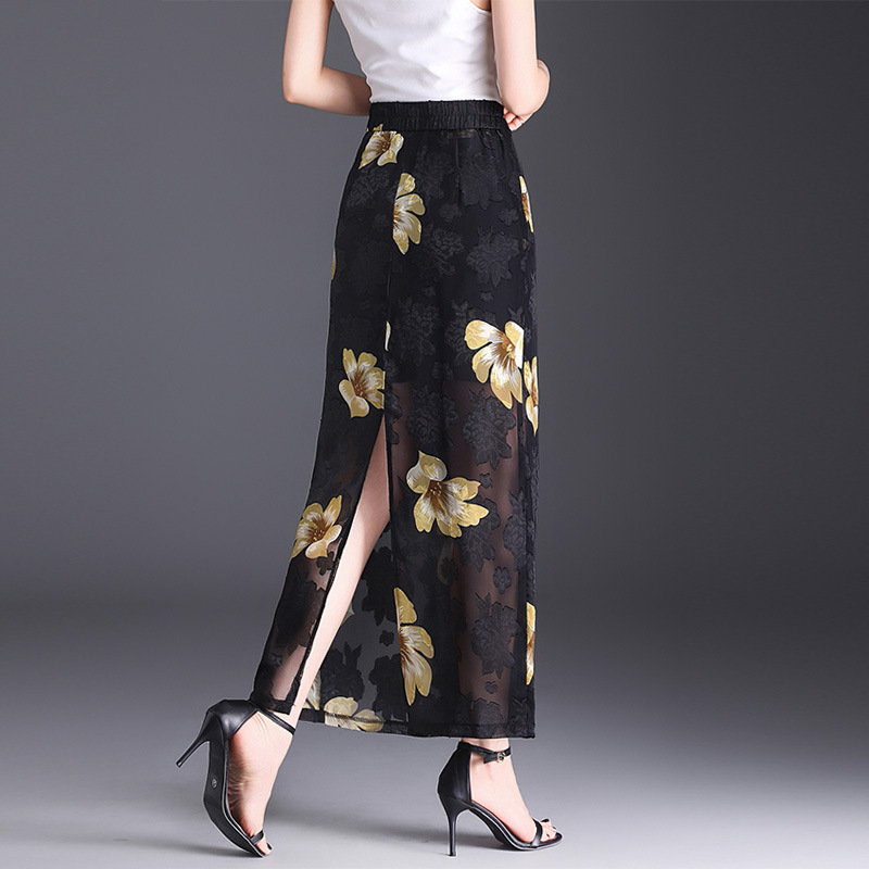 透かし花柄シースルーロングスカート